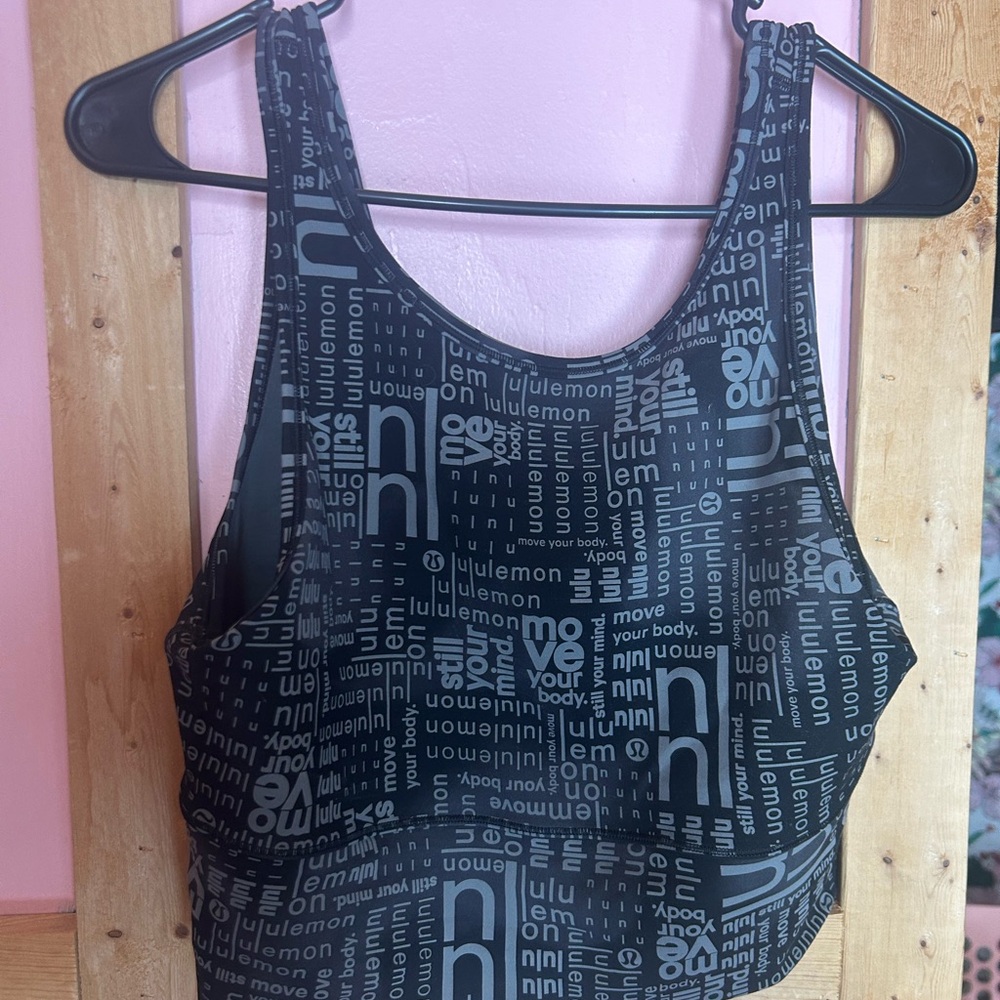 lululemon athletica Black and Gray Logo-Print Sports Bra